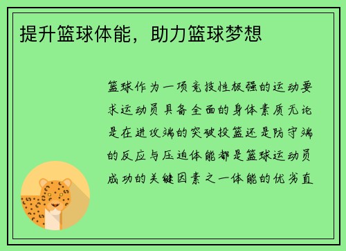 提升篮球体能，助力篮球梦想